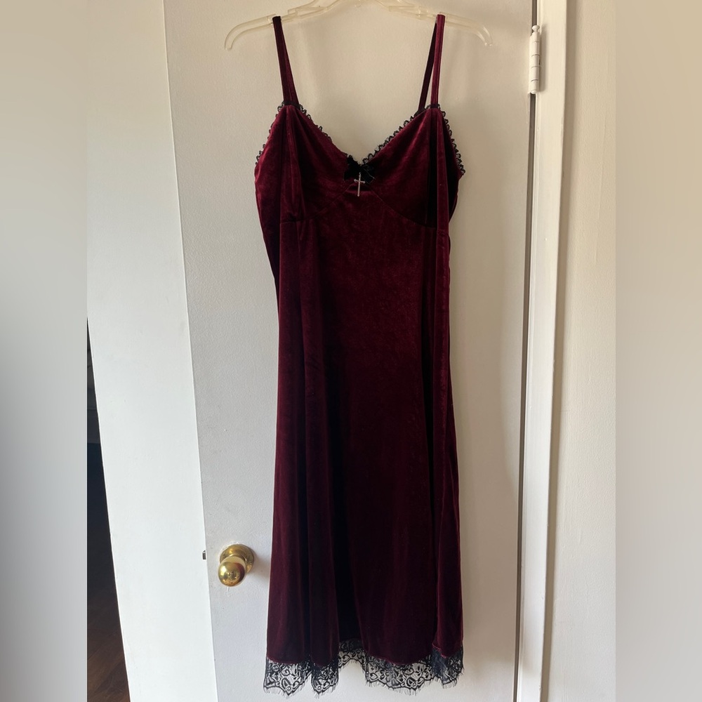 Hot Topic Velvet Burgundy Slip Dress